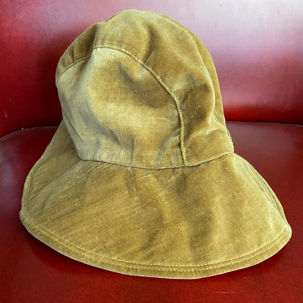 Vintage TAN Velvet Floppy Bucket HAT measures ~ 20” Around Kids Youth brown